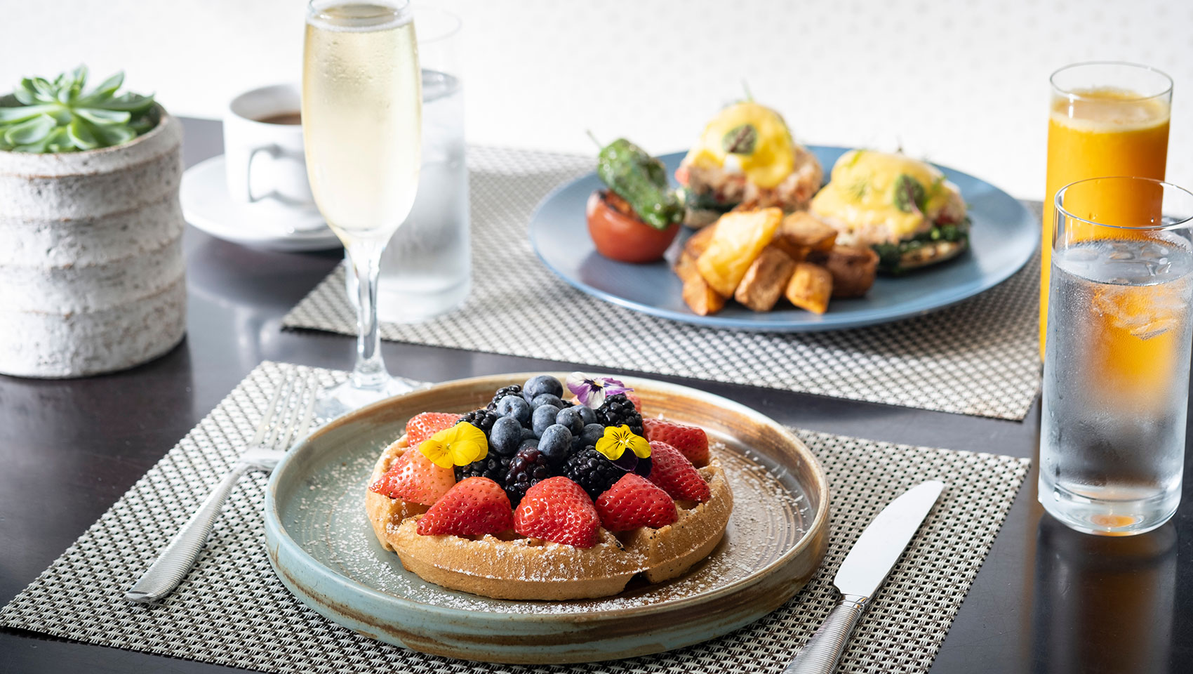 breakfast with belgian waffles