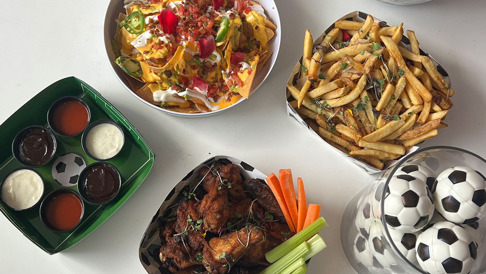 closeup of snacks in a game day soccer cabana