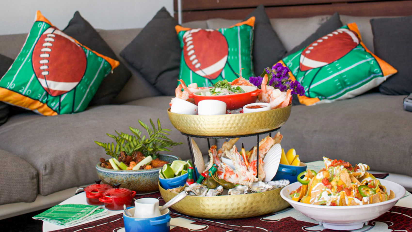 table of snacks in game day cabana