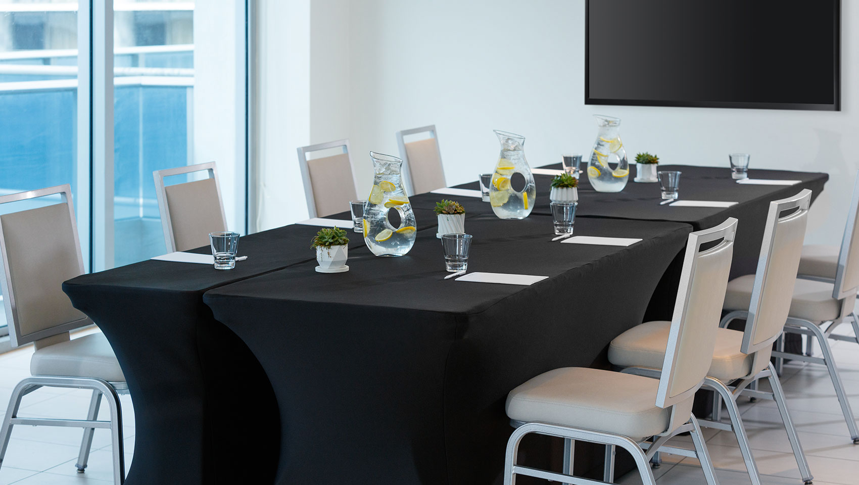 conference table and mounted tv